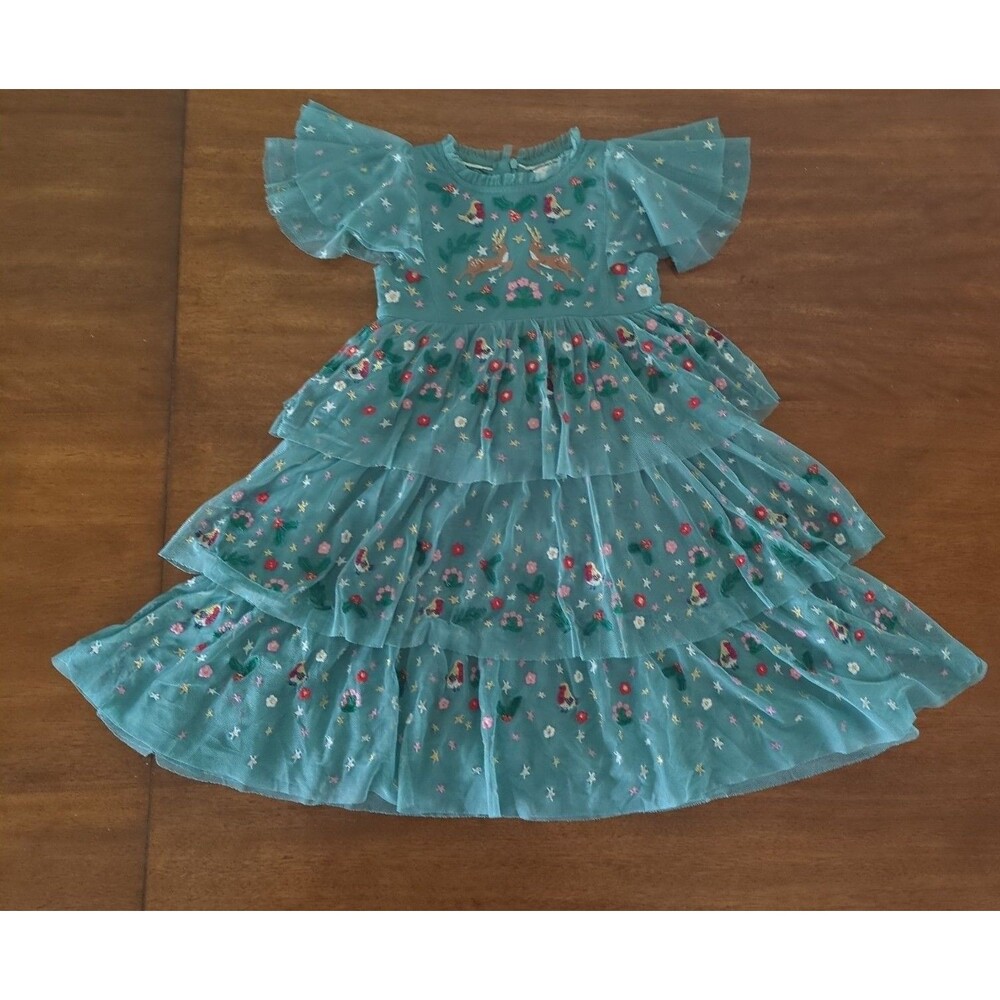 Mini Boden Girls Tulle Embroidered Party Dress Green size 4/5 GUC